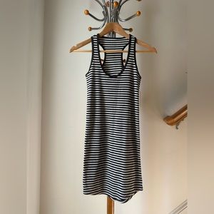 Ribbed Brown & Beige Striped Women Long Tank Dress